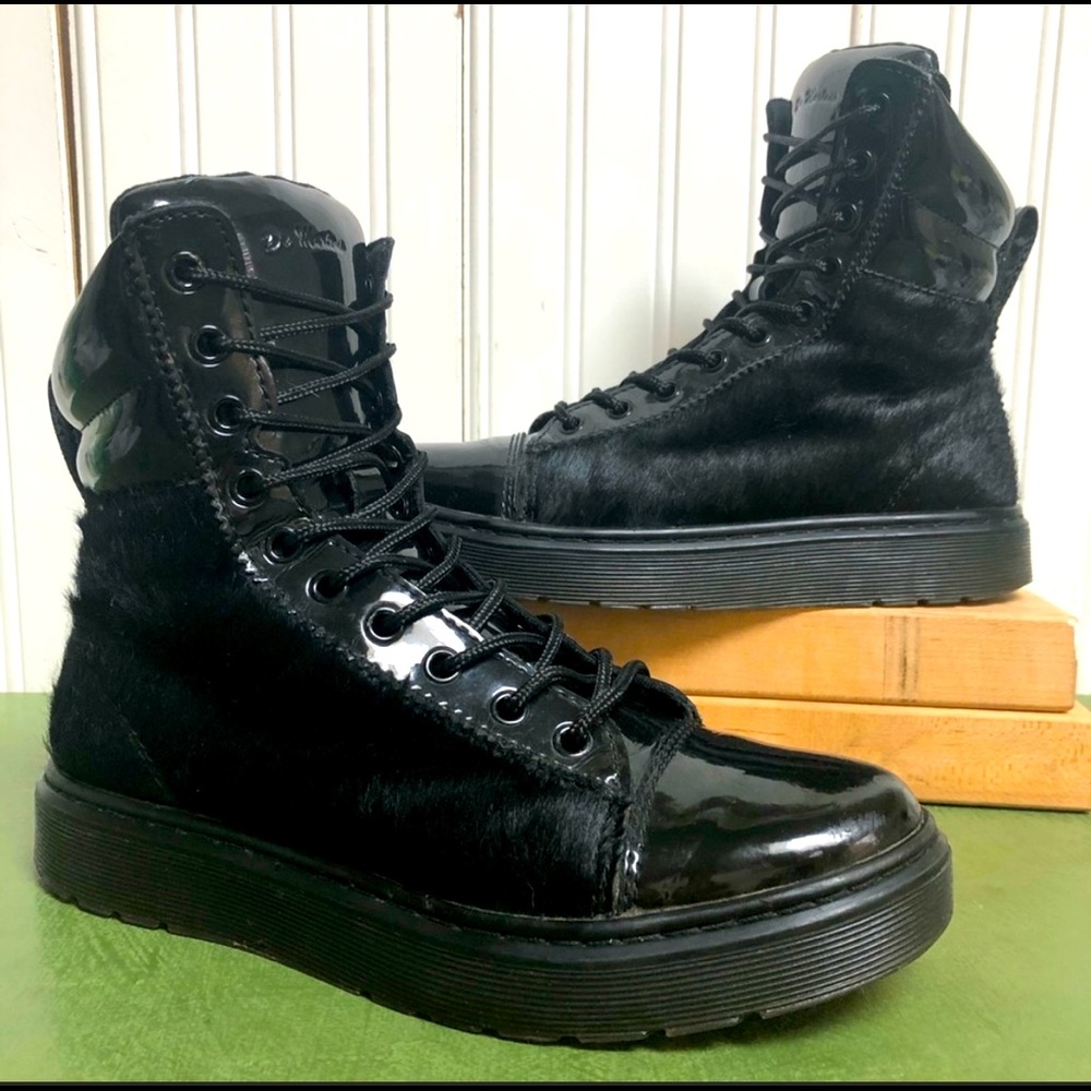 Black pony fur leather dr. Martens boots size 7